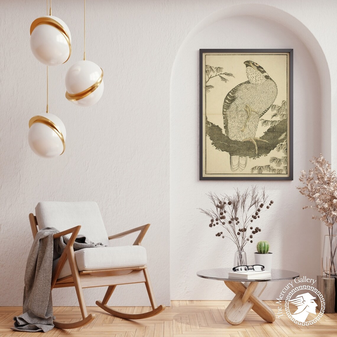 Hokusai Hawk Perched Branch Ink Sketch Japanese Bird of Prey Poster - Image 3