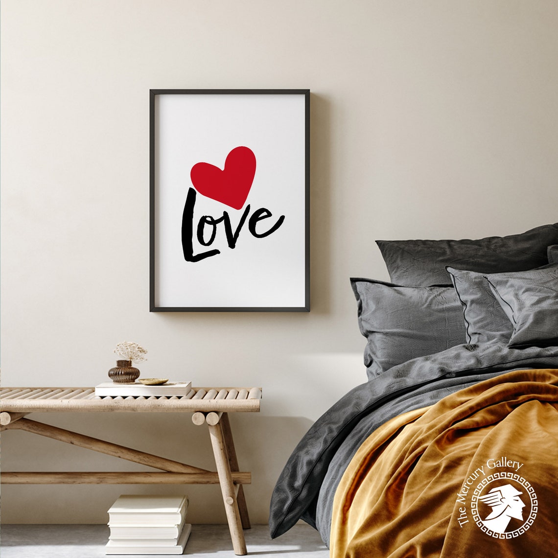 Love Script Red Heart Minimalist Typography Romantic Wall Art Poster - Image 2