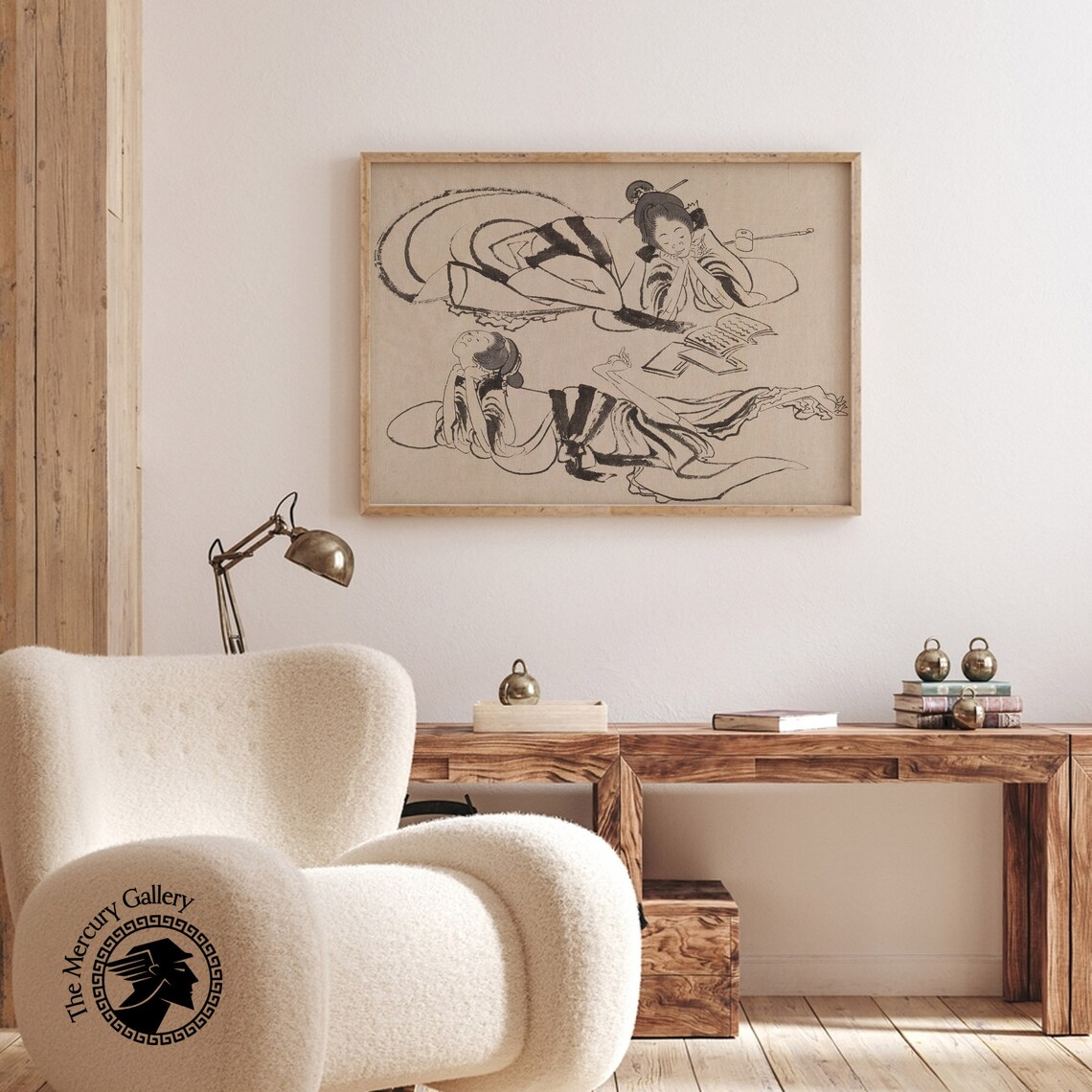 Japanese Ink Sketch Two Reclining Women Vintage Ukiyo E Style Art Print - Image 5
