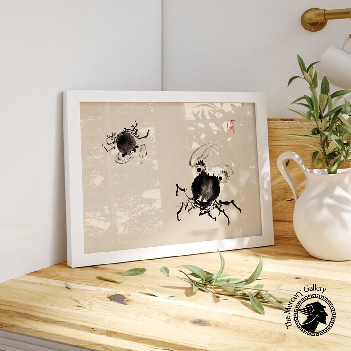 Two Ink Wash Crabs With Red Seal Vintage Japanese Animal Art Poster - Image 5