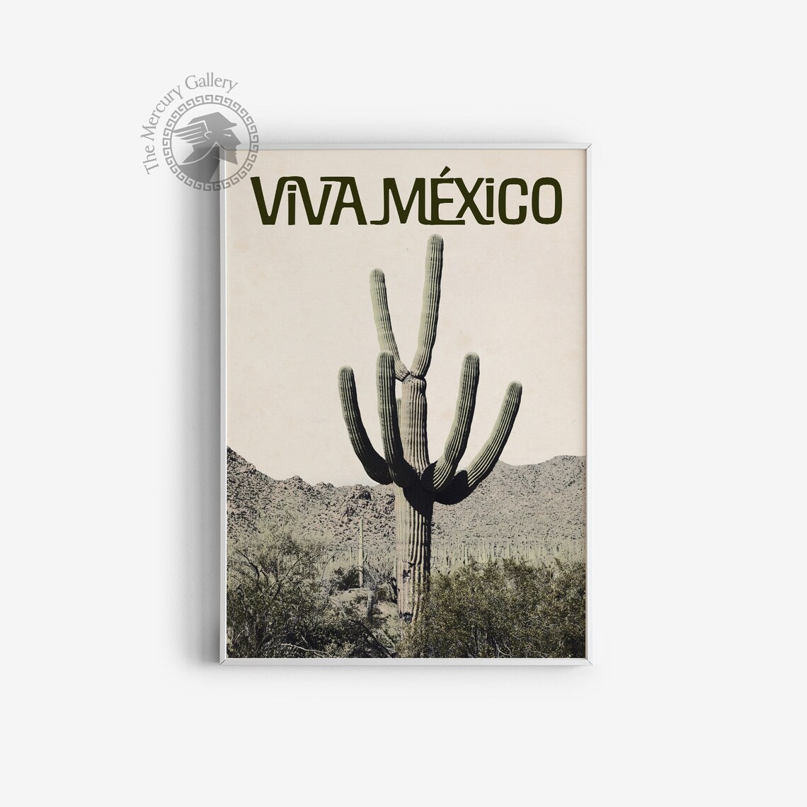 Viva Mexico Saguaro Desert Monochrome Photo Retro Travel Poster Print - Image 4