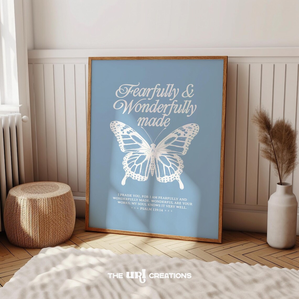 Fearfully and Wonderfully Made Butterfly Psalm 139 Verse Dusty Blue Poster - Image 3