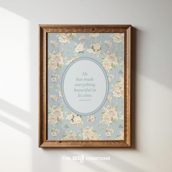 Ecclesiastes 311 Christian Wall Art He Has Made Everything Beautiful Bible Verse Poster Vintage Blue Scripture Wall Art Decor