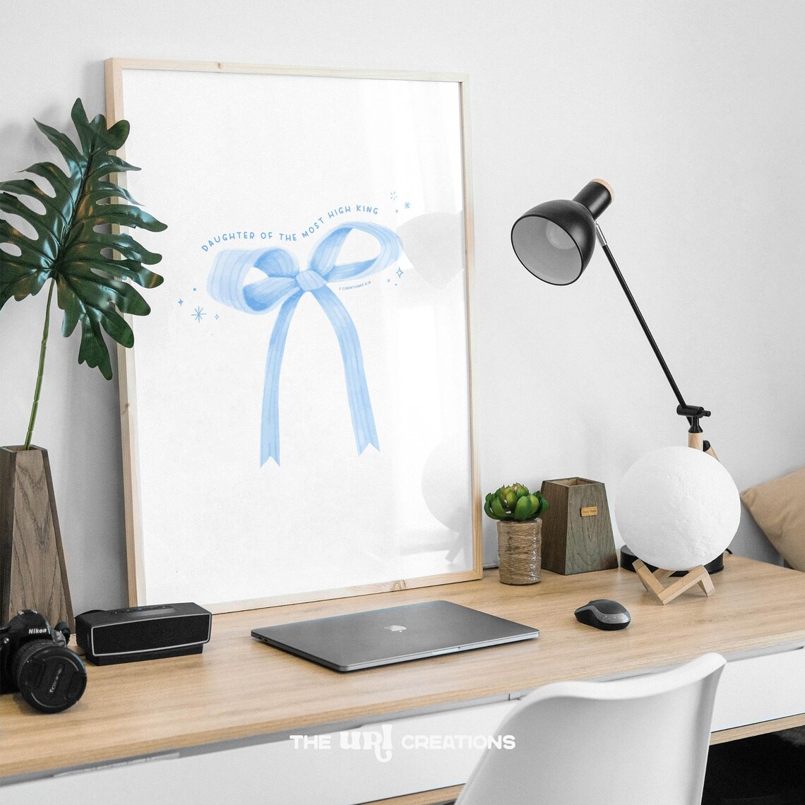Modern Christian Blue Bow Bible Verse Art Print - Image 2