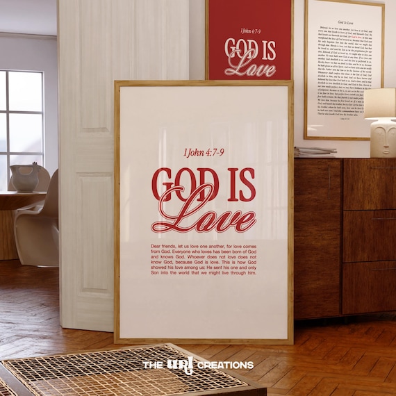 Minimalist Christian Wall Art Red God Is Love Quote Prints Bible Verse Poster Modern Scripture Y2k Home Decor