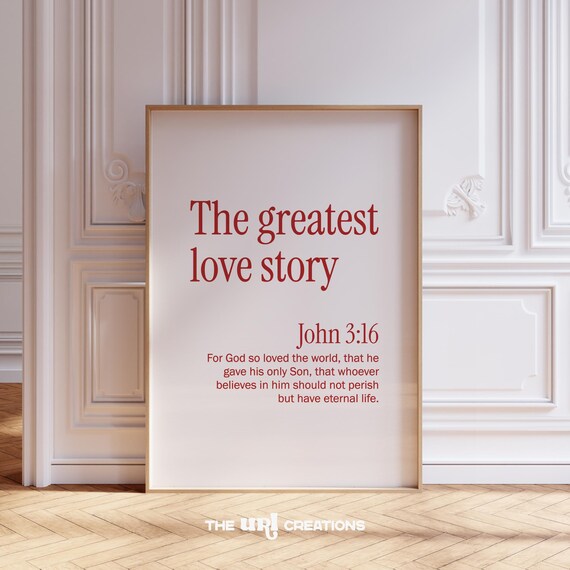 Christian Wall Art Red Minimalist Bible Verse Poster Scripture John 316 Print Valentines Day Decor