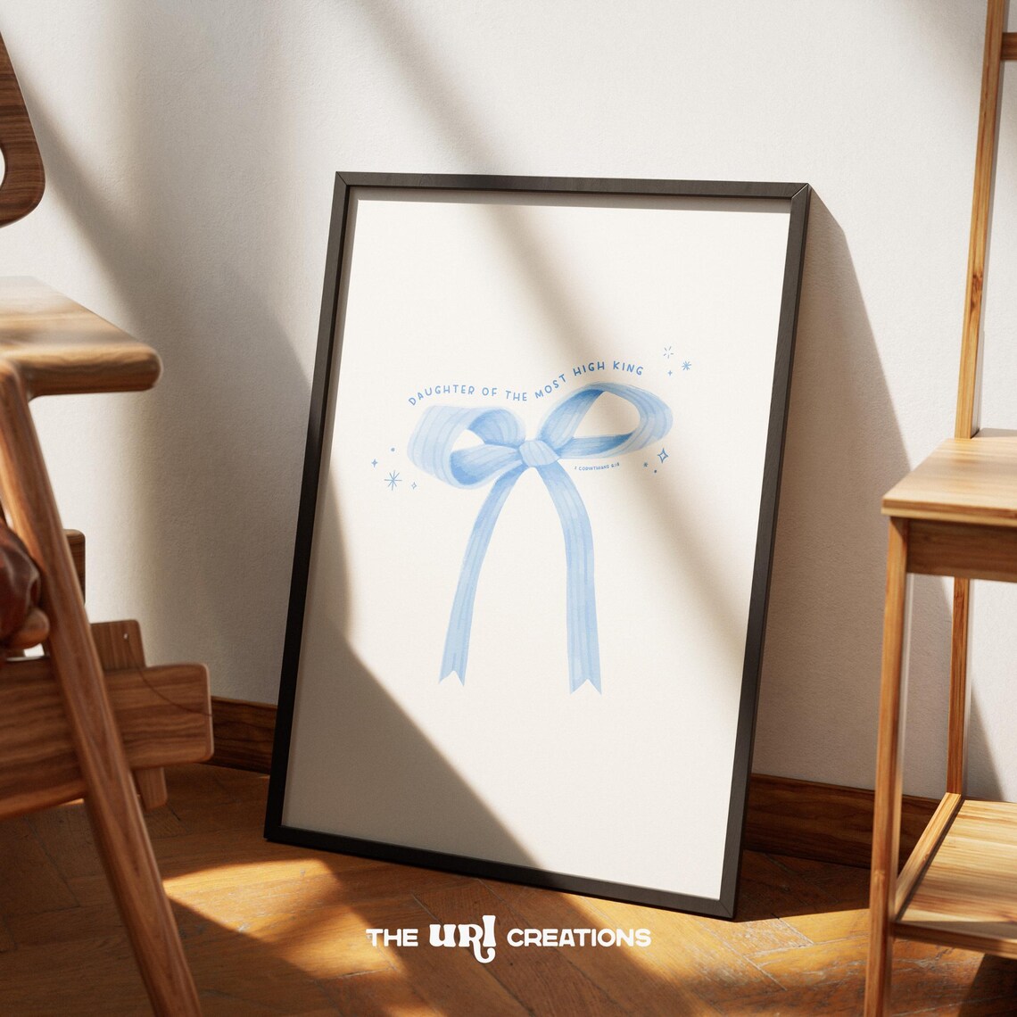 Modern Christian Blue Bow Bible Verse Art Print - Image 3