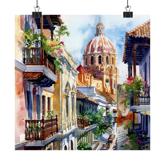 Cartagena Art Print Colombia Painting Colonial Travel Poster Watercolor Gift