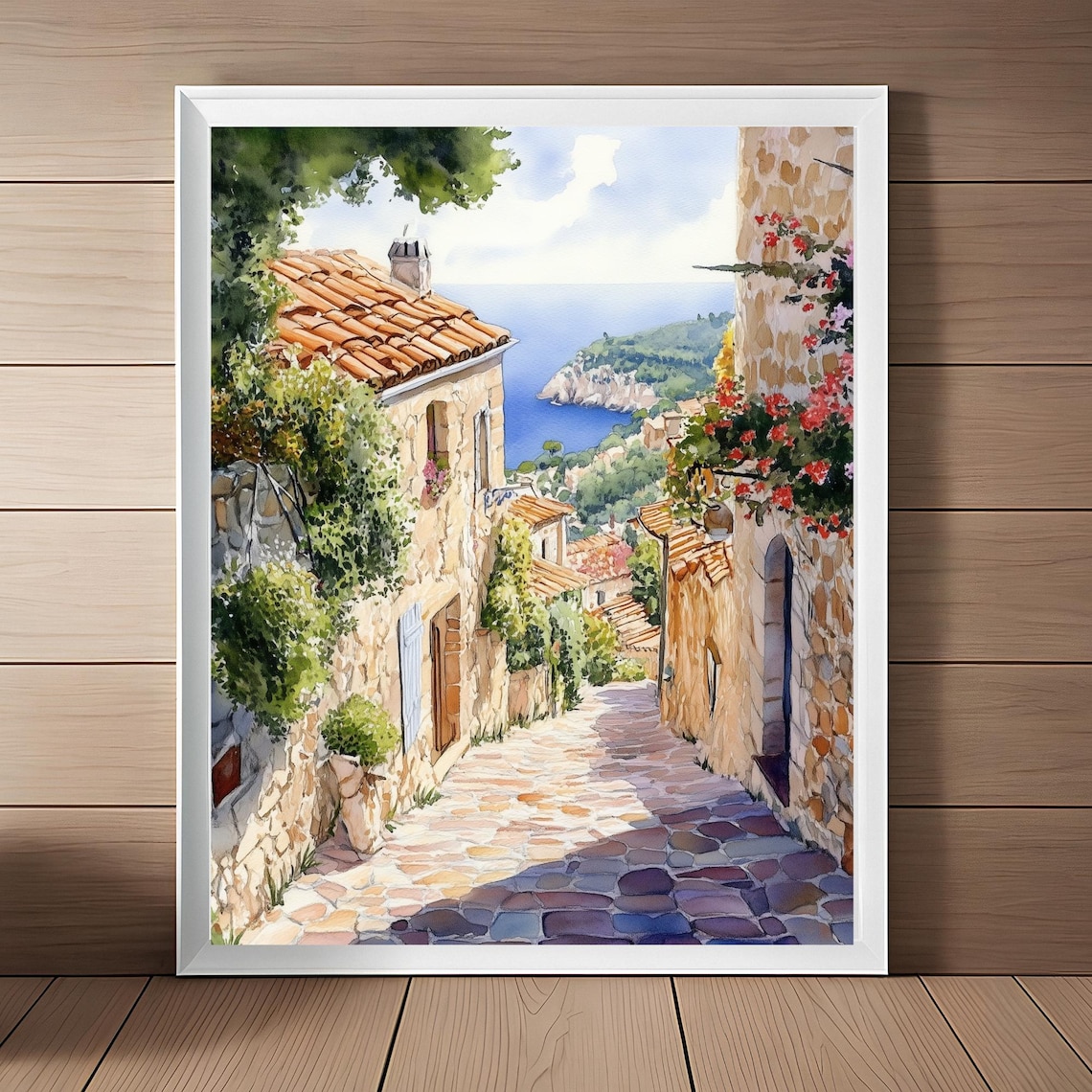 C e9te d'Azur Watercolor Travel Poster, Southern France