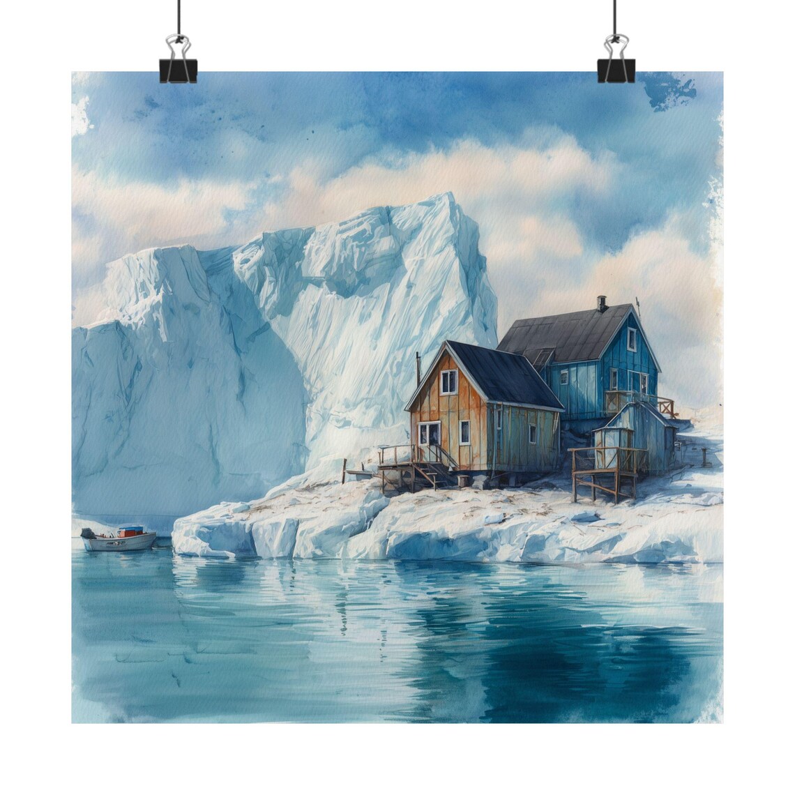 Greenland Glacier And Colorful Houses On A Snowy Shore Poster