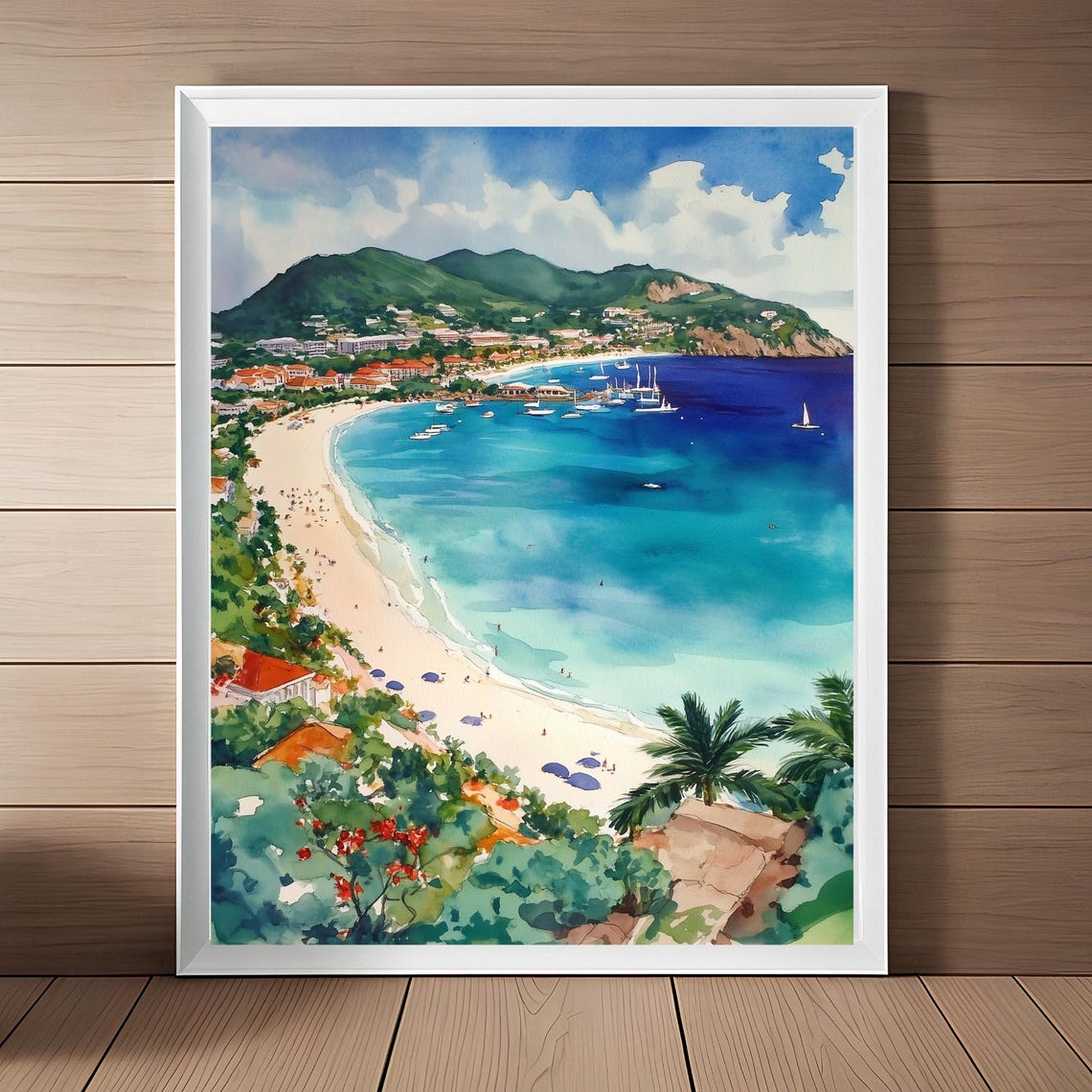 St Maarten Beach Print Caribbean Island Watercolor Art
