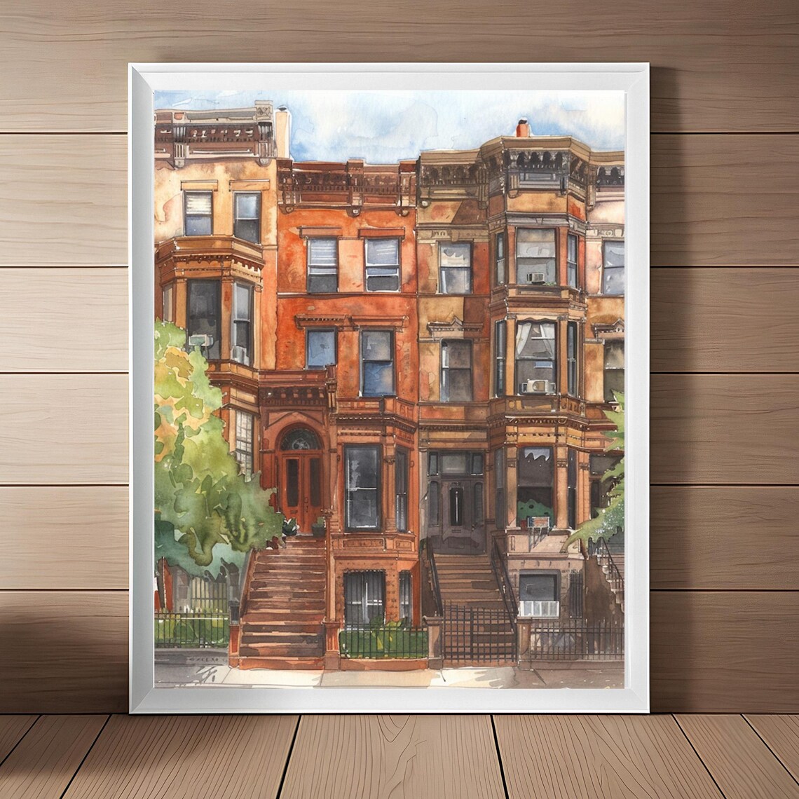 New York City Brooklyn Brownstone Travel Poster
