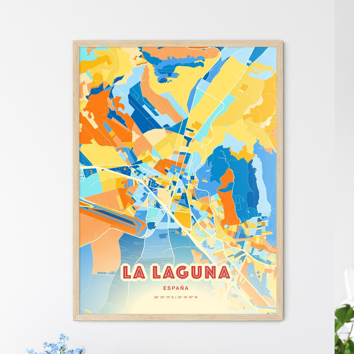 La Laguna Spain Modern Geometric Blue Orange City Map Art Poster