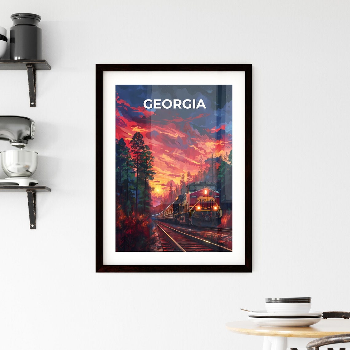 Georgia Red Freight Train Forest Sunset Dramatic Sky Travel Poster - Image 2