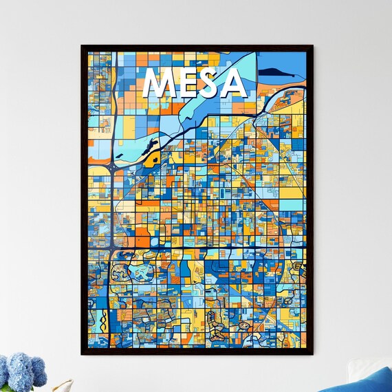 Mesa Colorful City Street Map Blue Orange Modern Gift Poster