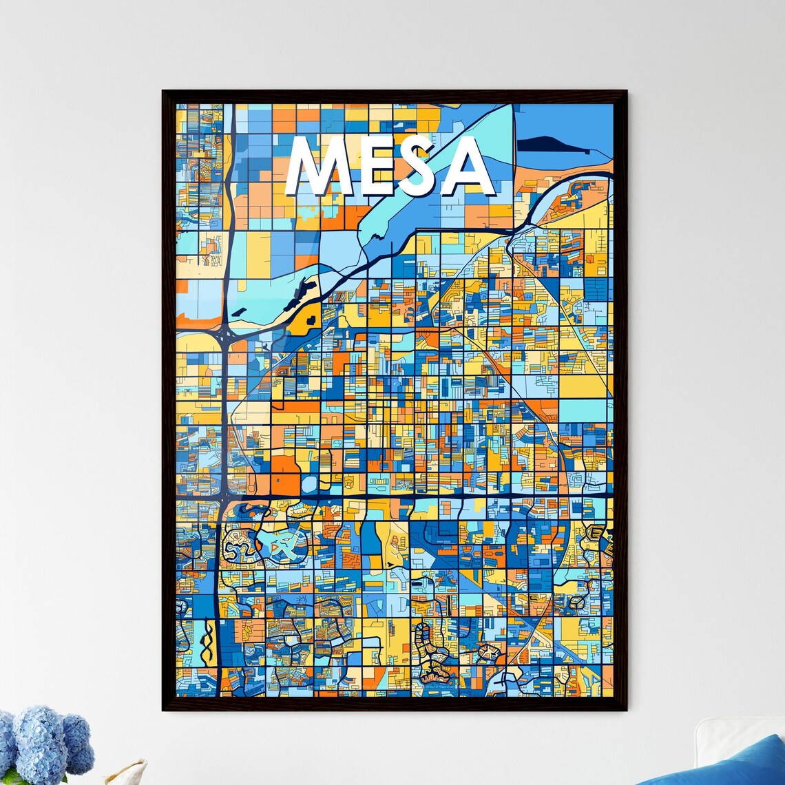 Mesa Colorful City Street Map Blue Orange Modern Gift Poster
