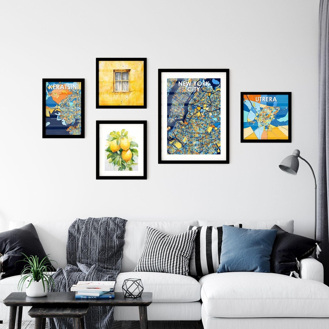 New York City New York Stylish Vibrant Blue and Orange Mosaic City Map Poster - Image 2