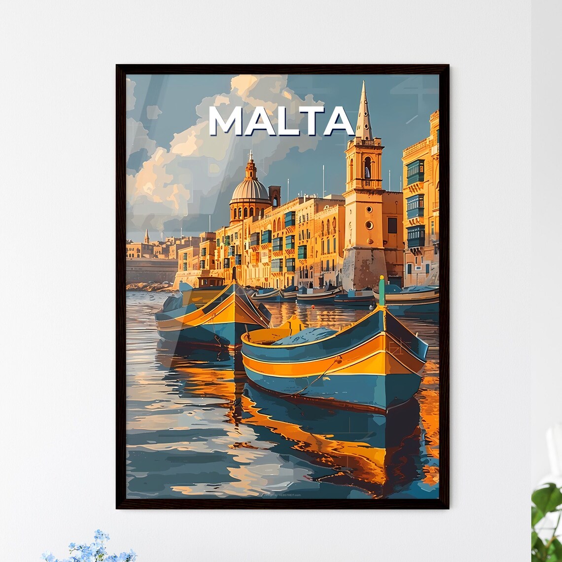 Malta Colorful Fishing Boats Harbor Golden Hour Travel Poster