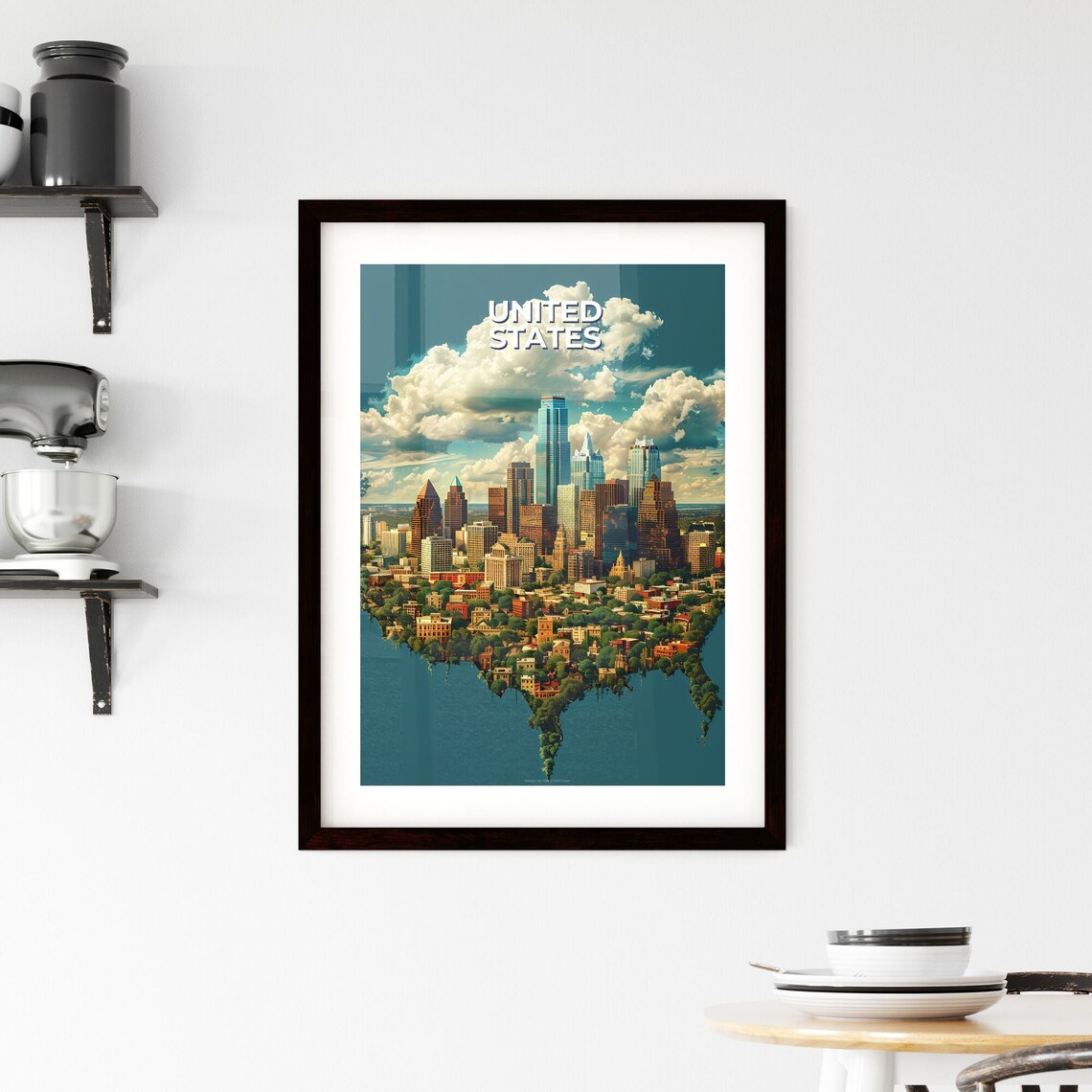 United States City Skyline Map Silhouette Urban Travel Poster - Image 2