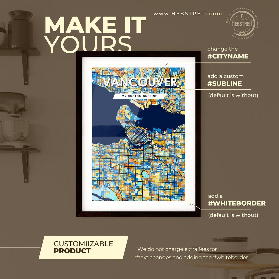 Custom Vancouver Canada Vibrant Colorful City Street Map Art Poster - Image 2
