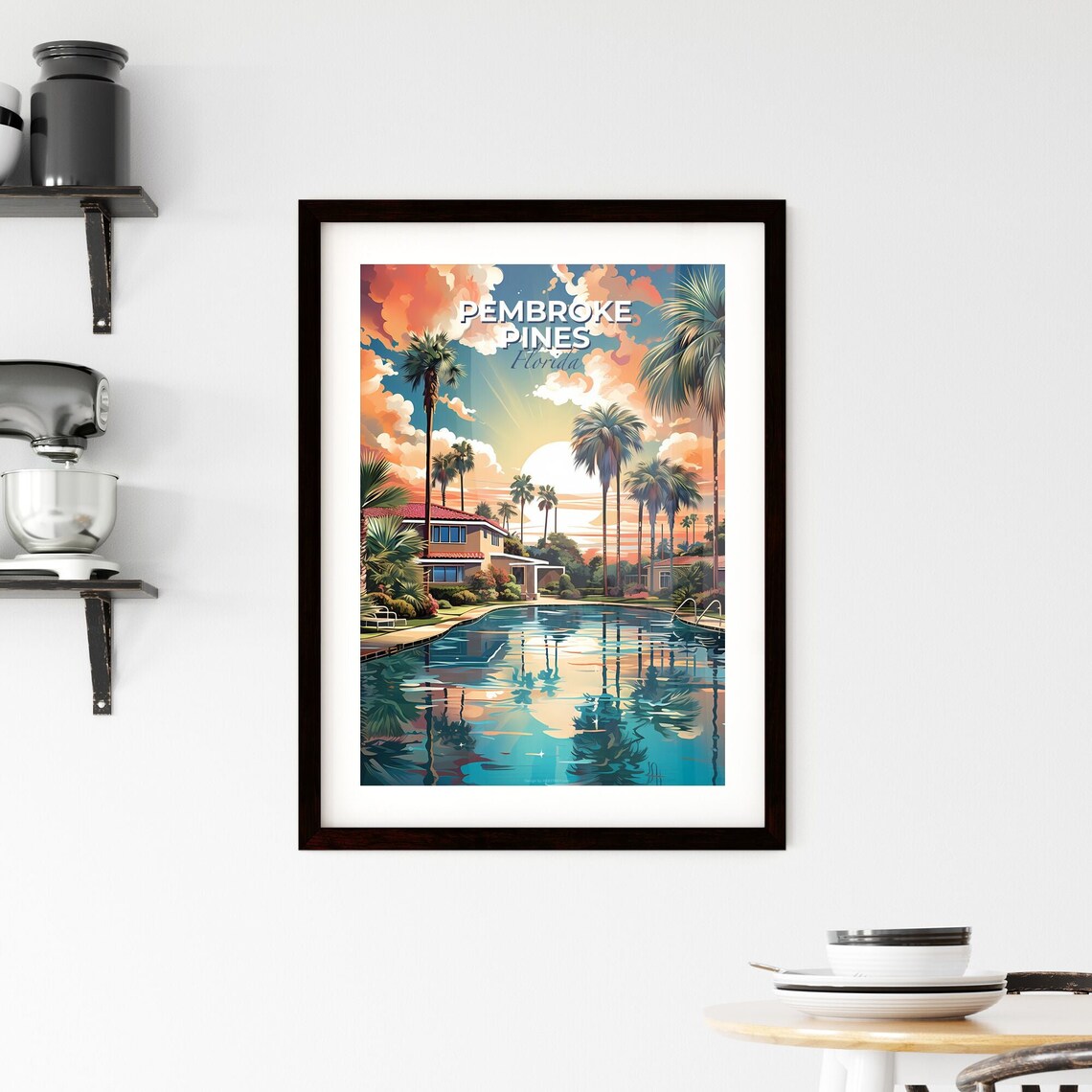 Pembroke Pines Florida Pool Palm Trees Sunset Home Travel Poster - Image 2