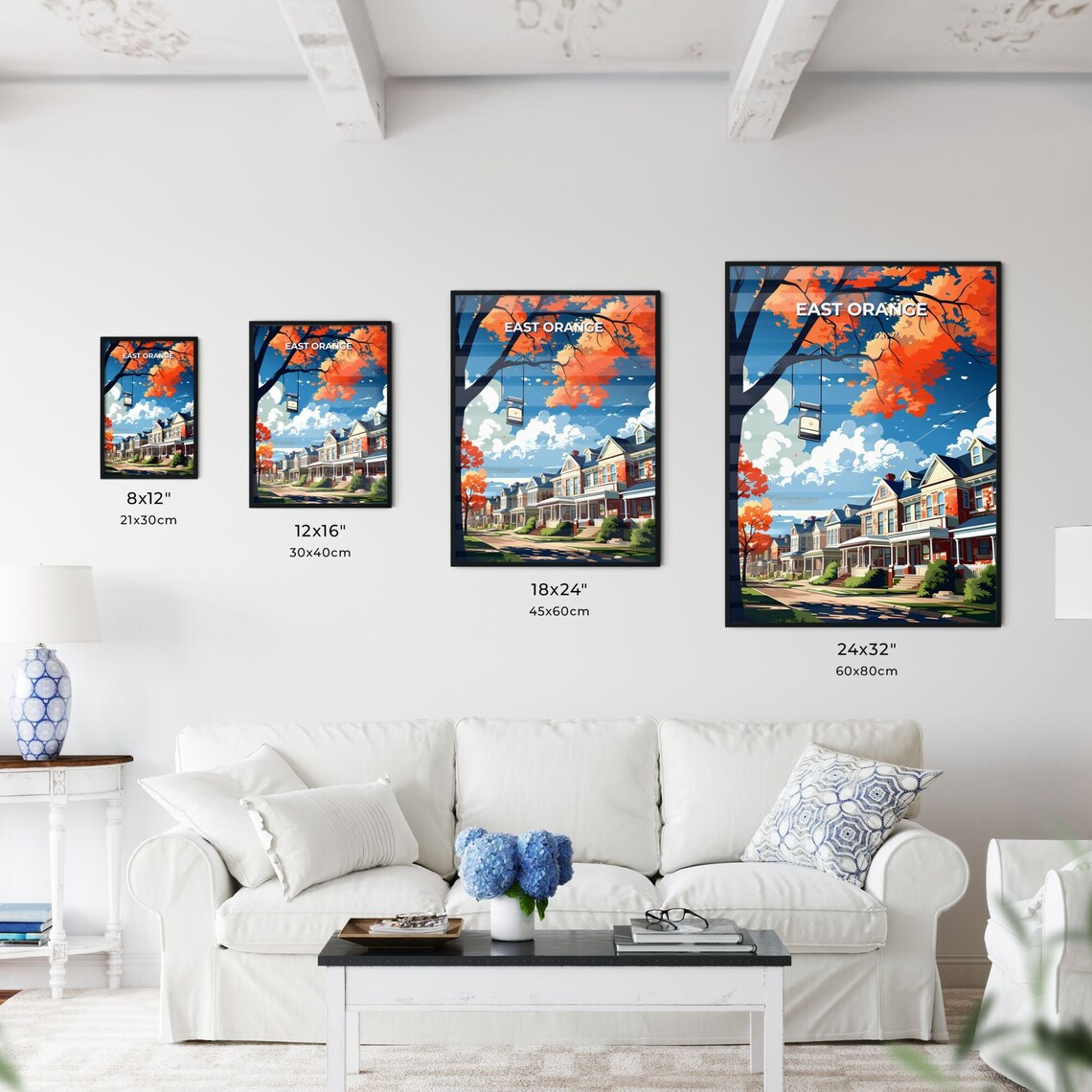 East Orange New Jersey Historic Row Houses Autumn Maple Tree Poster - Image 3
