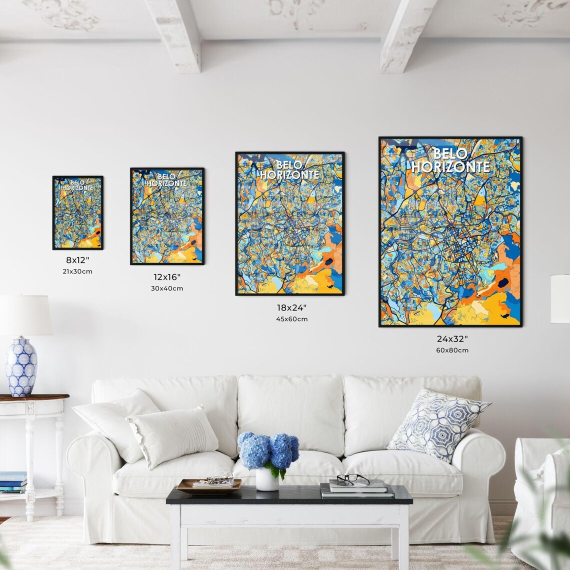 Belo Horizonte Brazil Blue Orange City Map Poster Bold Modern Street Grid Art - Image 3