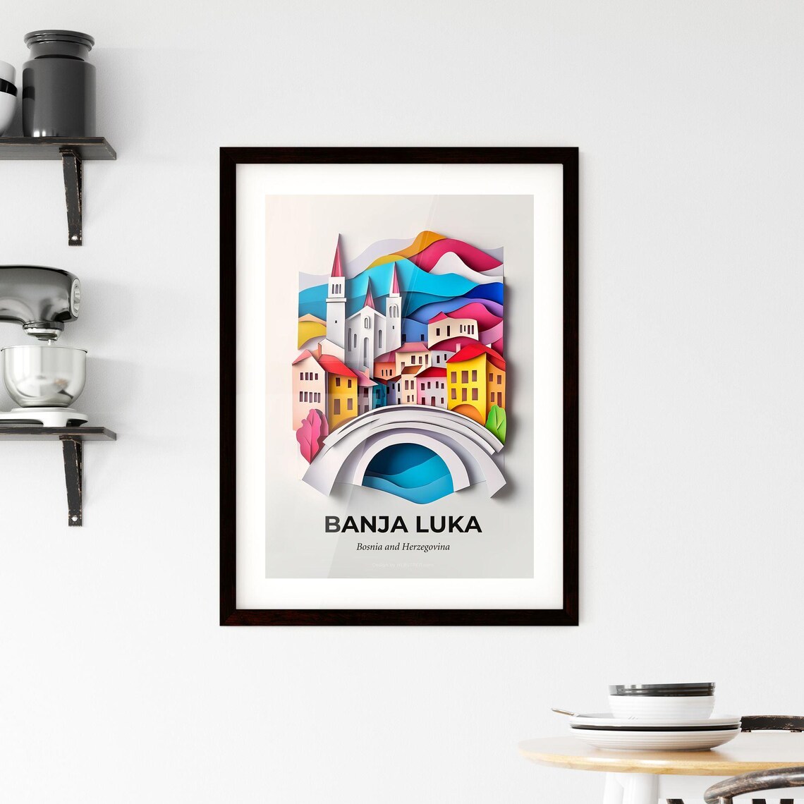 Banja Luka Bosnia Church Bridge Colorful Paper Cut Art Poster - Image 2
