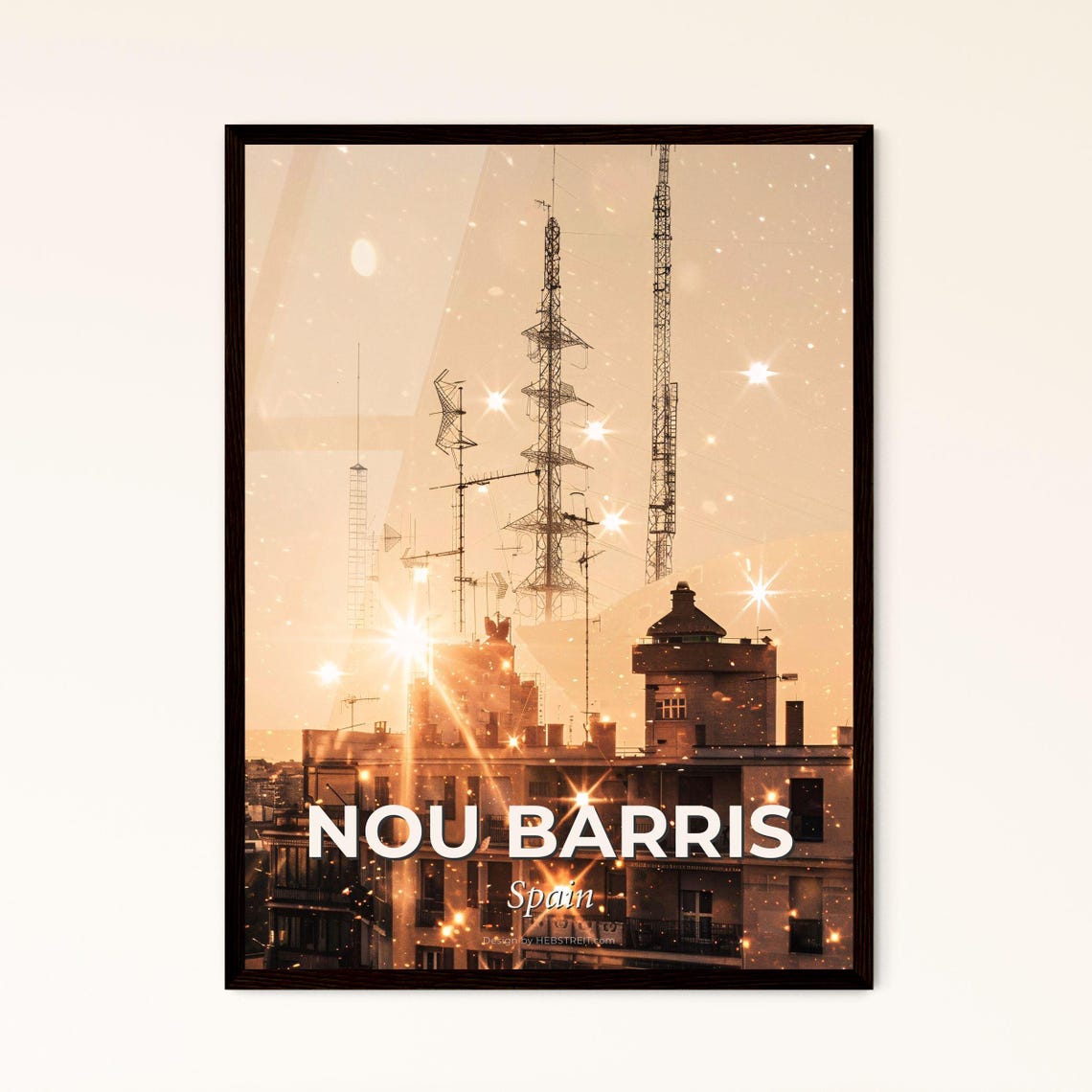 Nou Barris Spain Sunset Rooftop Antennas Sparkling Art Poster