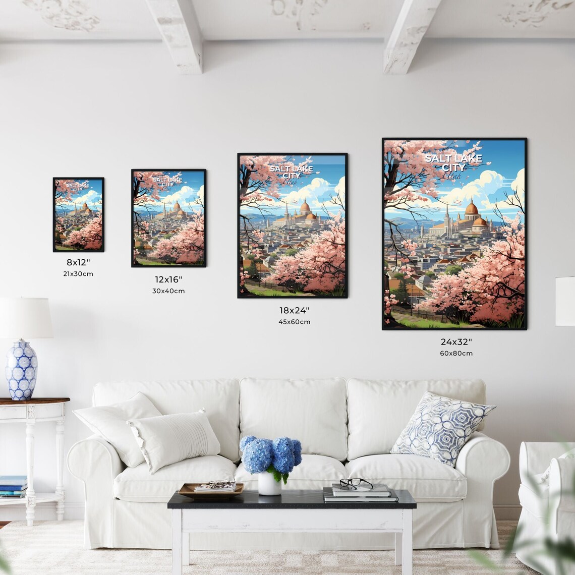 Salt Lake City Utah Cherry Blossom Skyline Spring View Travel Poster - Image 3