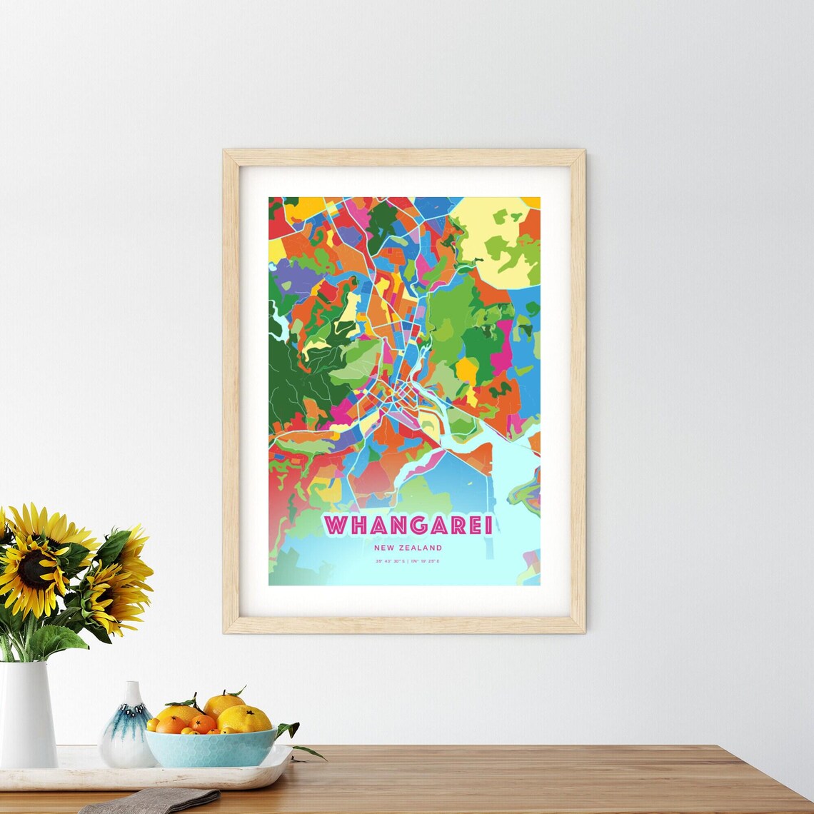 Whangarei New Zealand Rainbow City Map Poster Vibrant Colorful Street Grid Art - Image 2