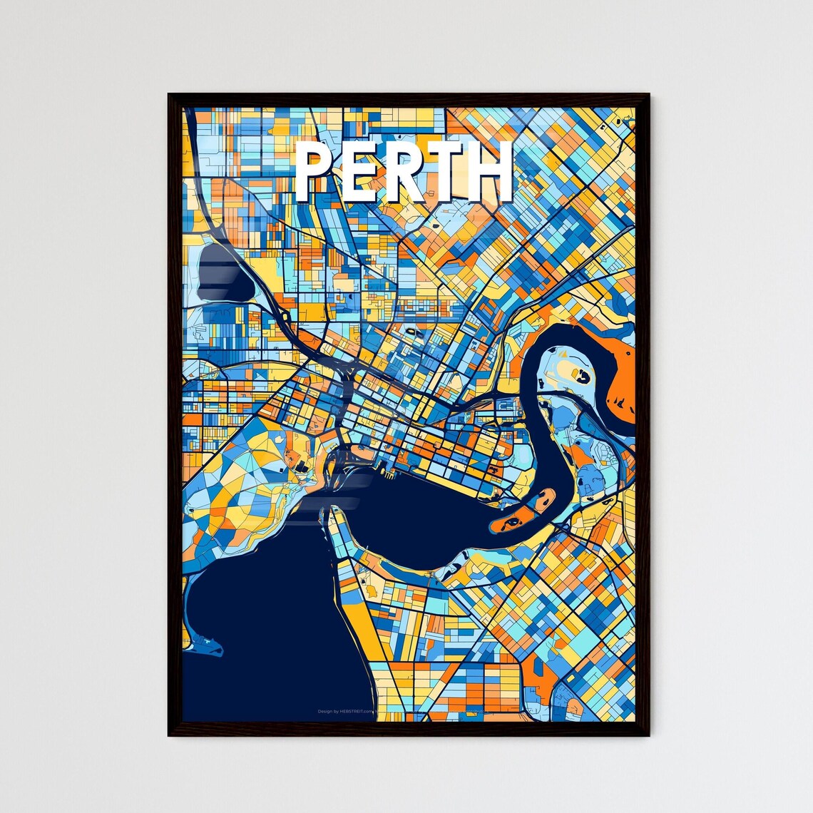 Perth Australia Blue Orange City Map Poster Bold Modern Street Grid Art