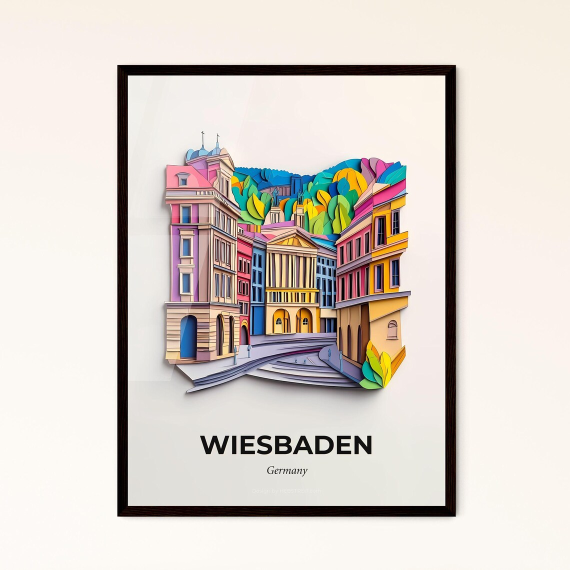 Wiesbaden Germany Colorful Paper Cut Historic Square Travel Poster