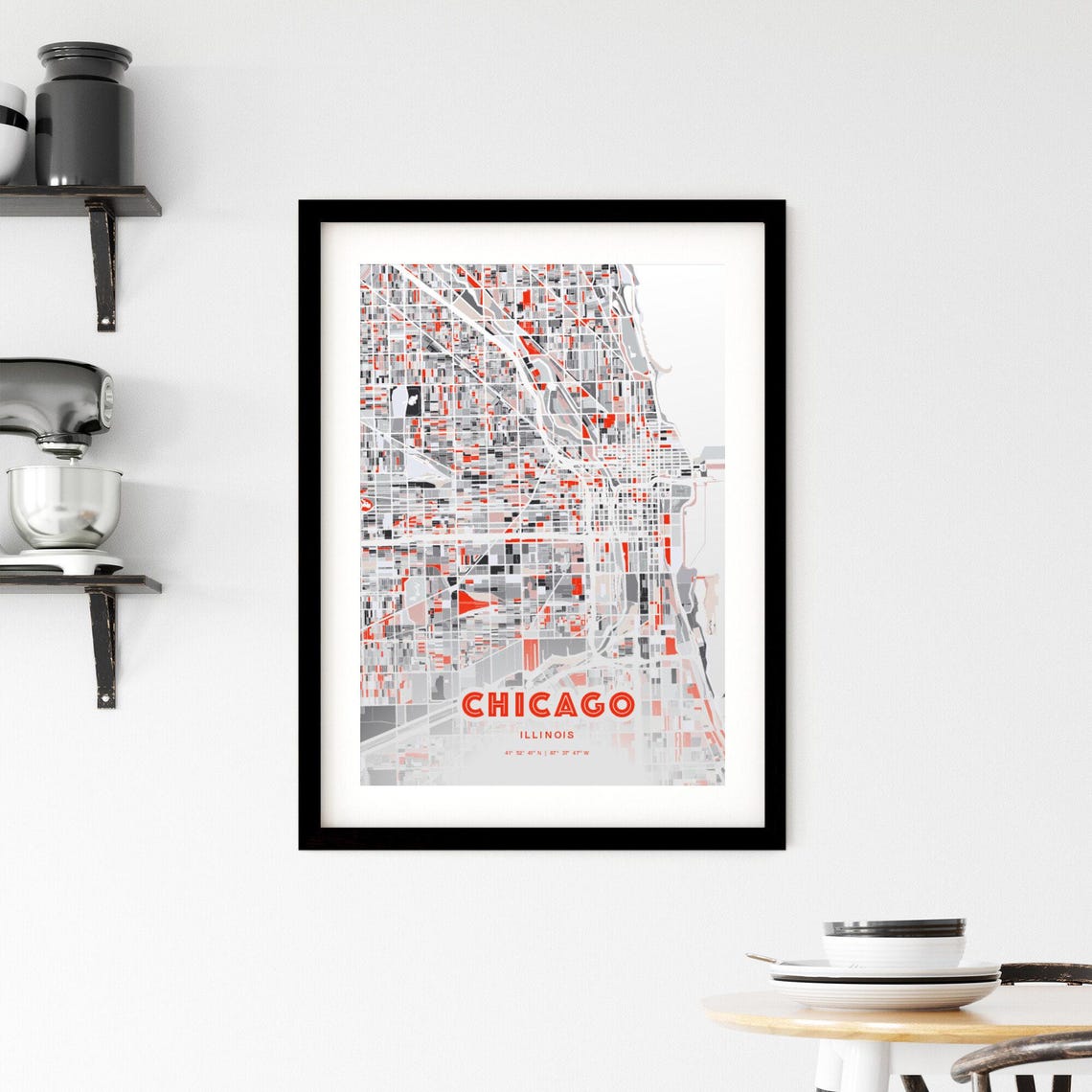 Chicago Illinois Expressive Bold Red City Street Map Artwork Poster - Image 2