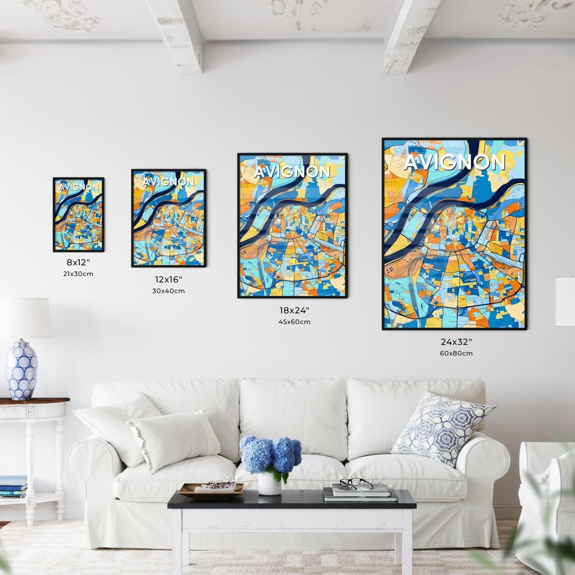 Avignon France Rhone River Colorful Blue Orange City Map Poster - Image 3