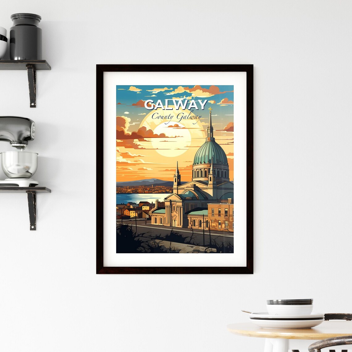 Galway Ireland Cathedral Dome Sunset Waterfront Travel Poster - Image 2
