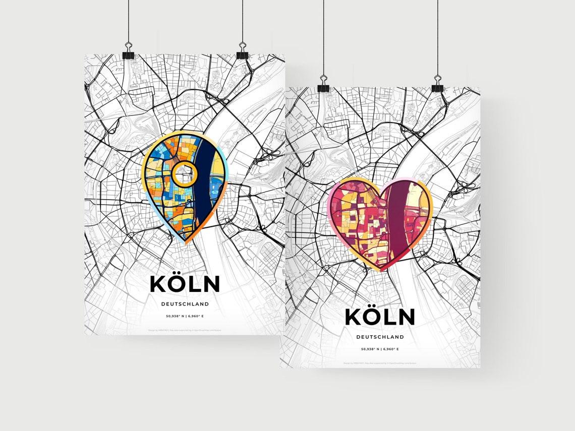 Köln Germany City Modern Minimalist Heart Street Map Art Poster - Image 2