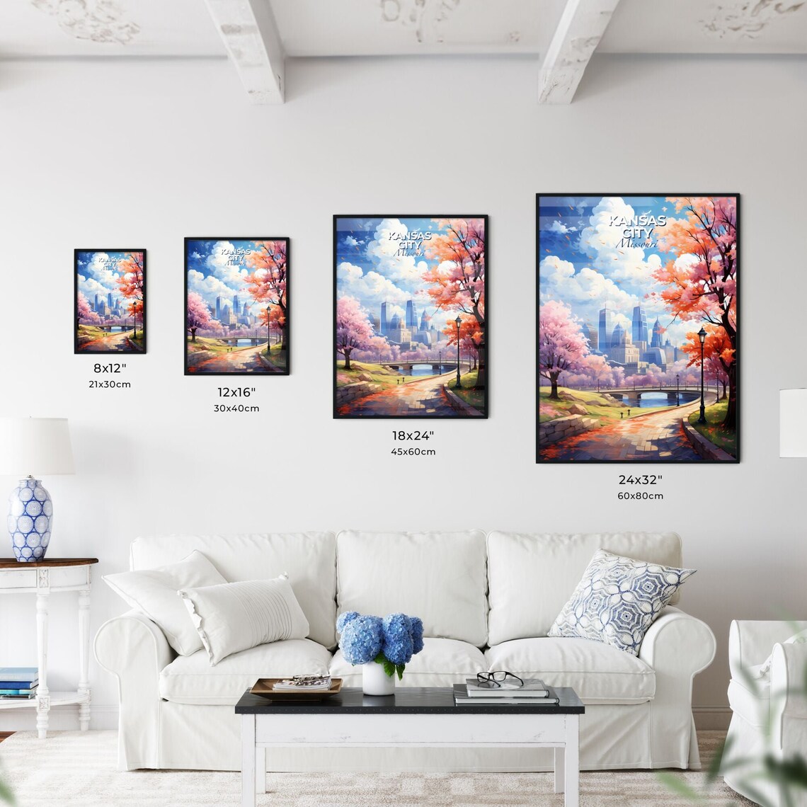 Kansas City Missouri Autumn Park Lake Skyline Travel Art Poster - Image 3