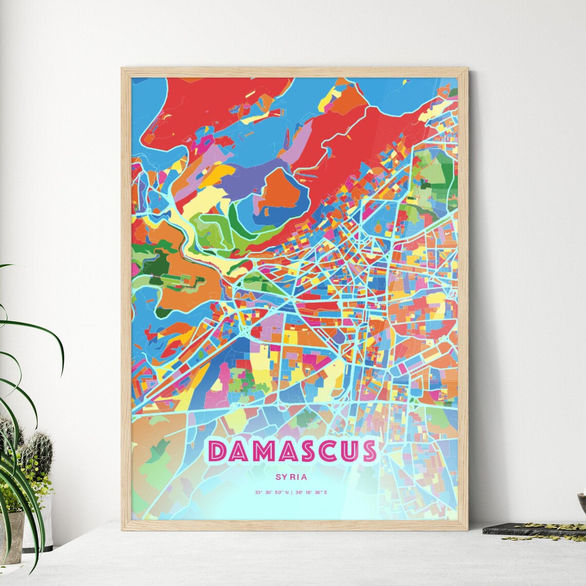 Damascus Syria Rainbow City Map Poster Vibrant Colorful Street Grid Art