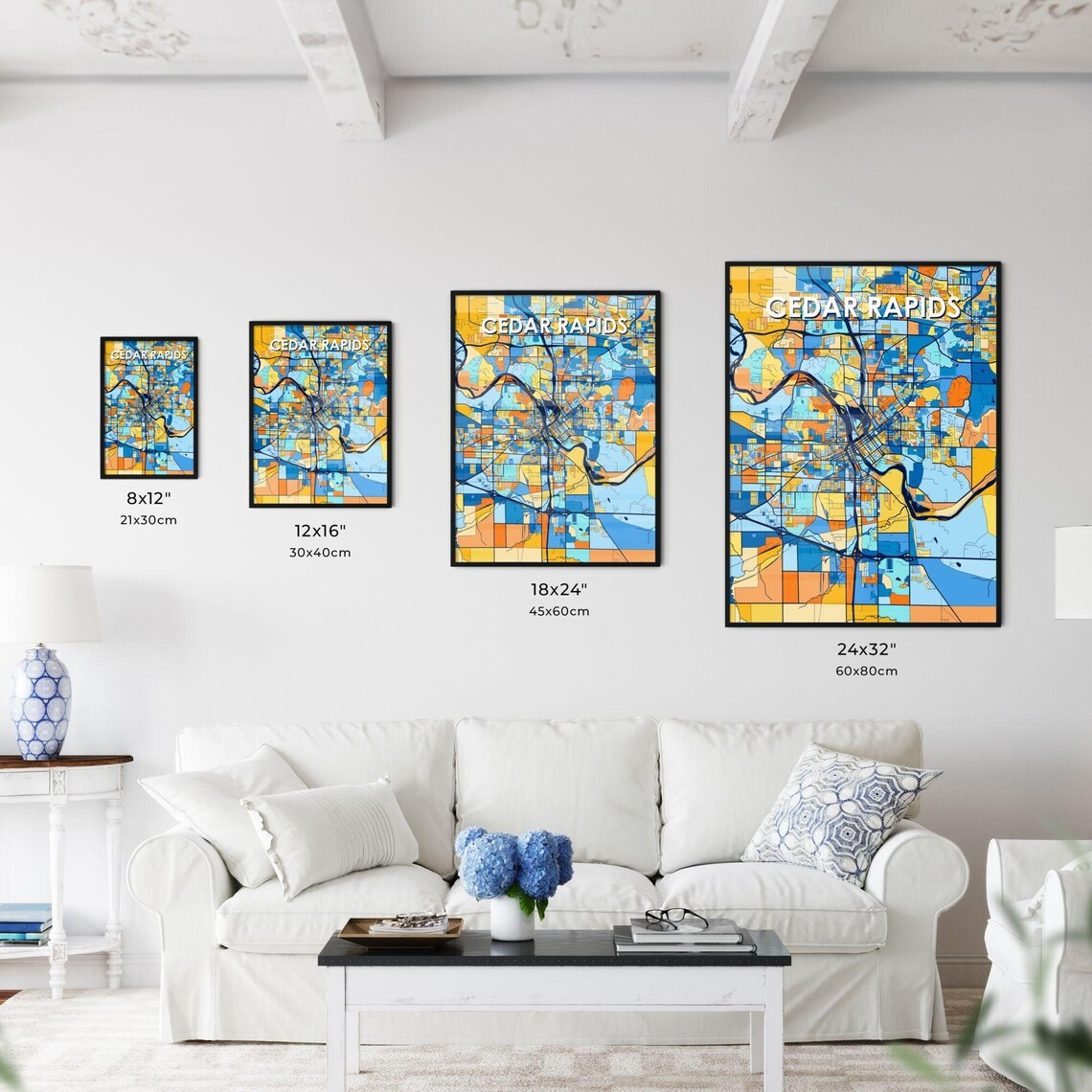 Cedar Rapids Iowa Vibrant Colorful Mosaic City Street Map Art Poster - Image 3