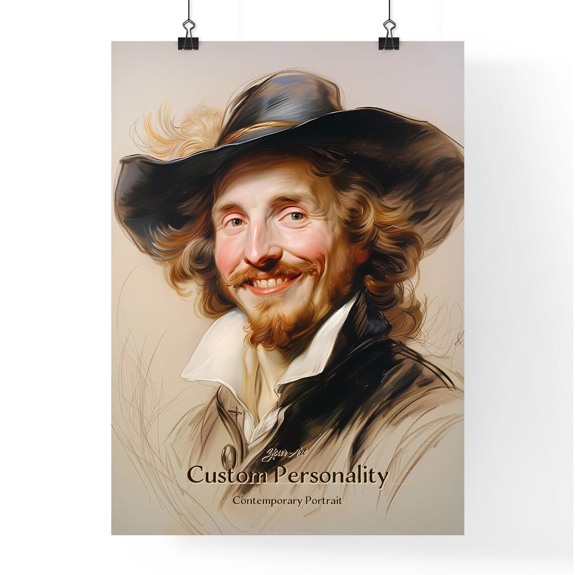 Custom Personality Baroque Gentleman Feathered Hat Portrait Poster - Image 4