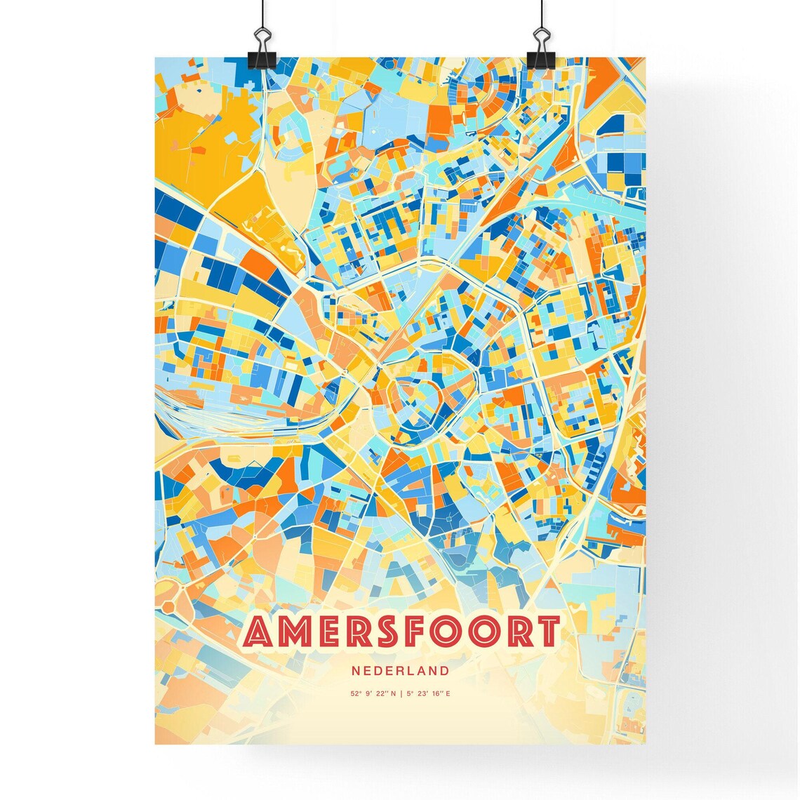 Amersfoort Netherlands Colorful Blue Orange City Map Poster Gift - Image 3