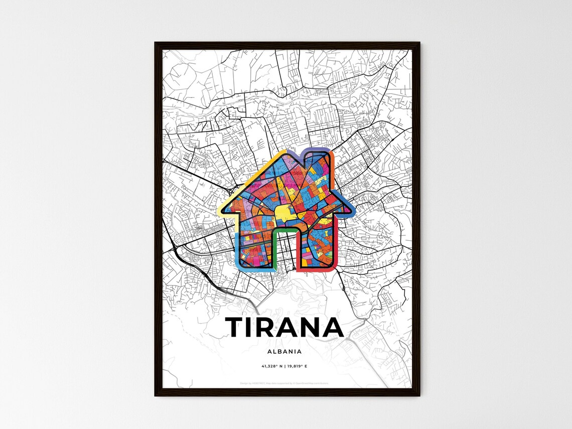 Tirana Albania Modern Minimalist Heart Street Map Art Poster - Image 3