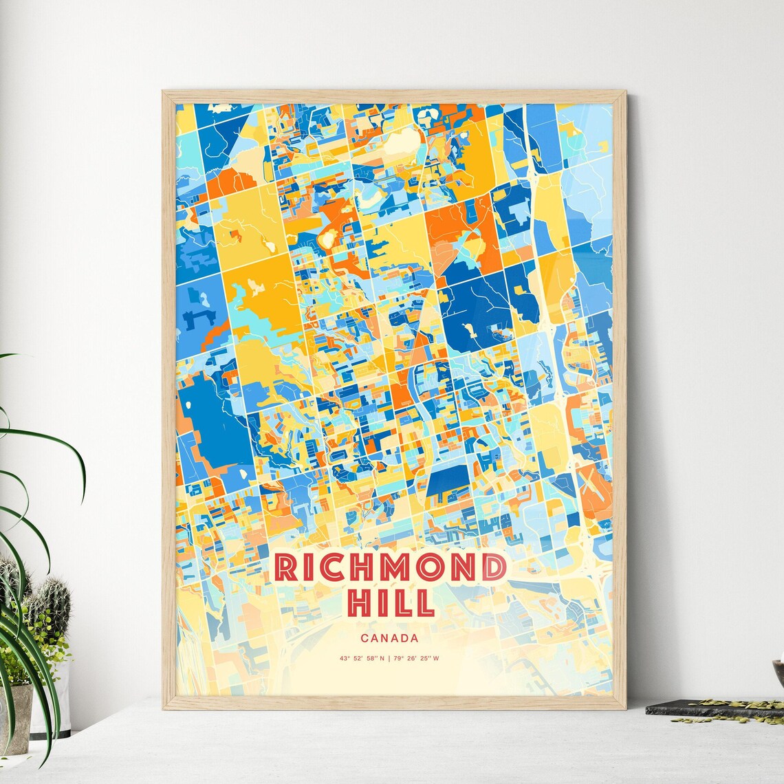 Richmond Hill Canada Colorful City Map Art Blue Orange Streets Poster
