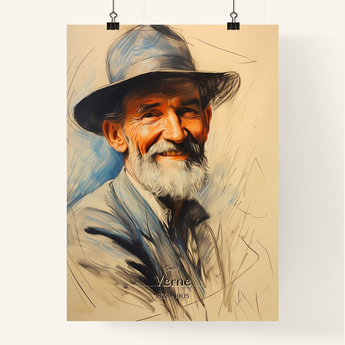 Jules Verne 1828 to 1905 Historical Portrait Watercolor Art Poster - Image 4