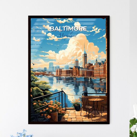 Baltimore Maryland Harbor View Balcony Skyline Travel Poster