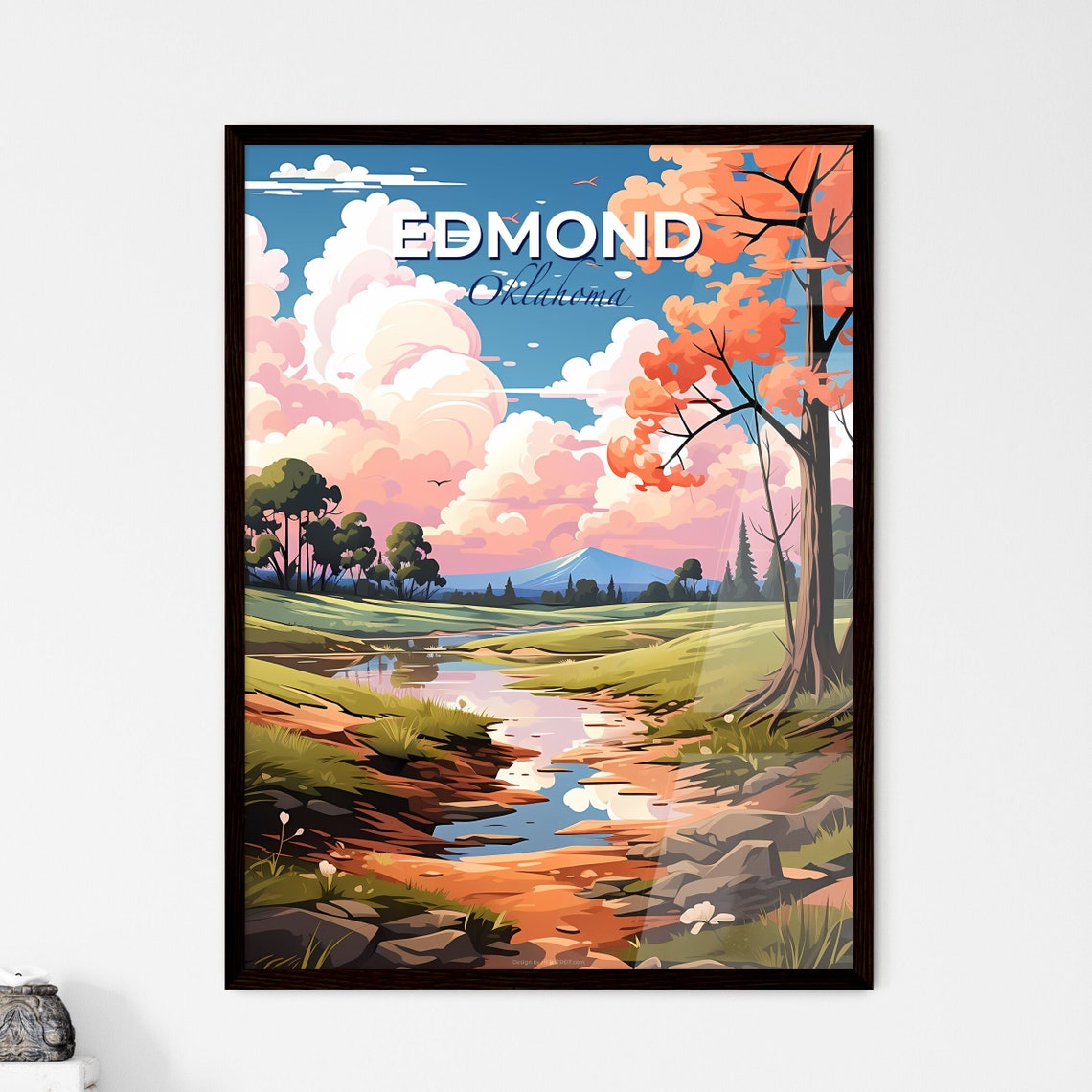 Edmond Oklahoma Spring Stream Meadow Autumn Trees Sky Poster