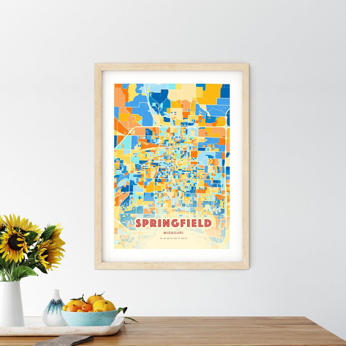 Springfield Missouri Colorful Blue Orange City Map Art Poster - Image 2