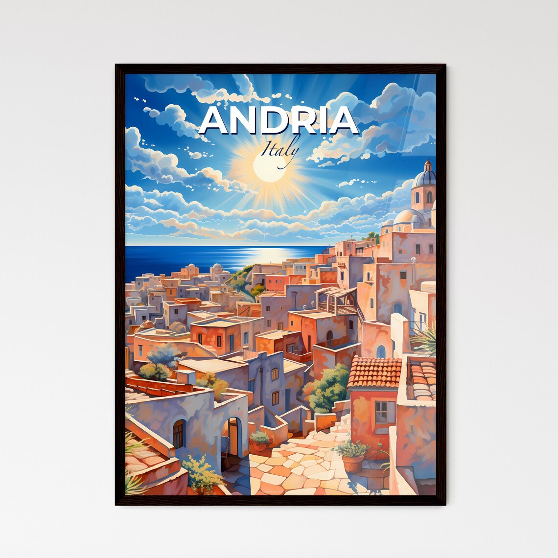 Andria Italy Sunlit Mediterranean Hill Town Above The Sea Poster