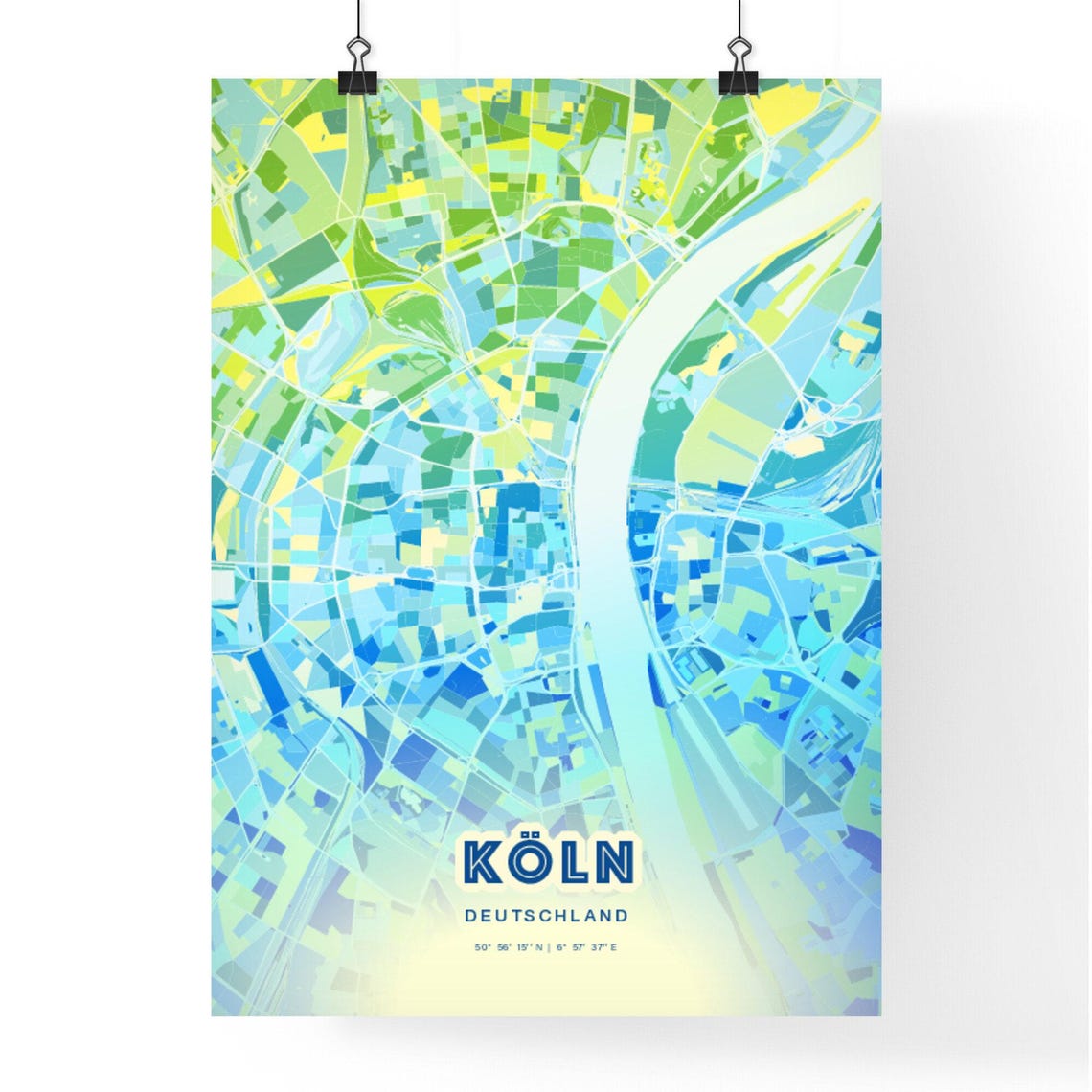 Koln Germany Personalized Bluish Art City Map Coordinates Poster - Image 2